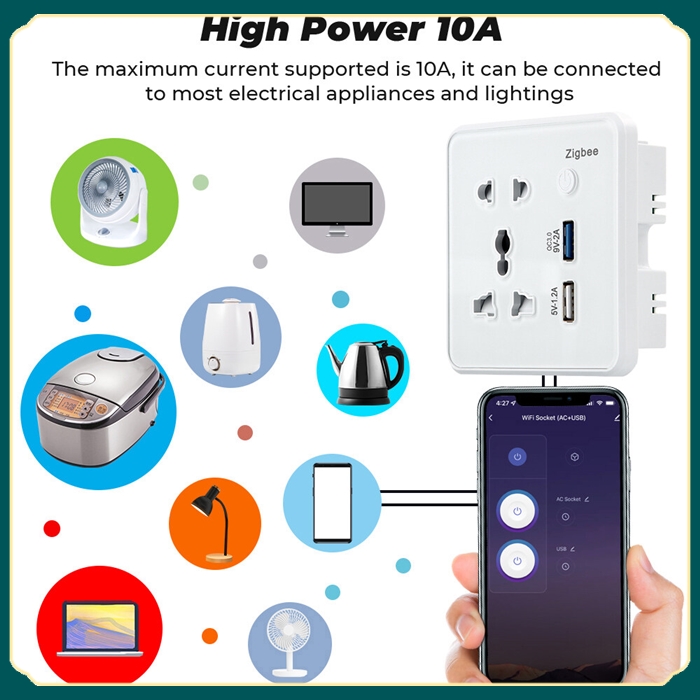 Zigbee Smart Socket Wall Switch with USB Charging Outlet Tempered Glass Timing App Remote Control Voice Control for Google Home Alexa Tmall Genie