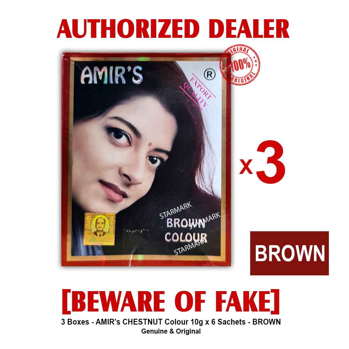 Amirs Hair Color BROWN Henna 10g x 6 Sachets per box AMIR Hair Color