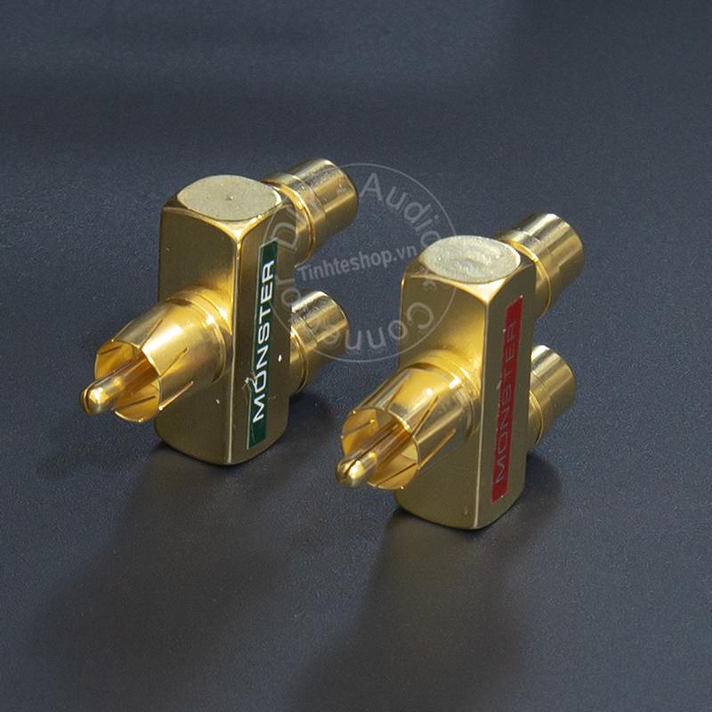 Jack chia AV 1 ra 2 nhân đồng mạ vàng 24K 1 chiếc - Đầu chia hoa sen đực sang 2 cái