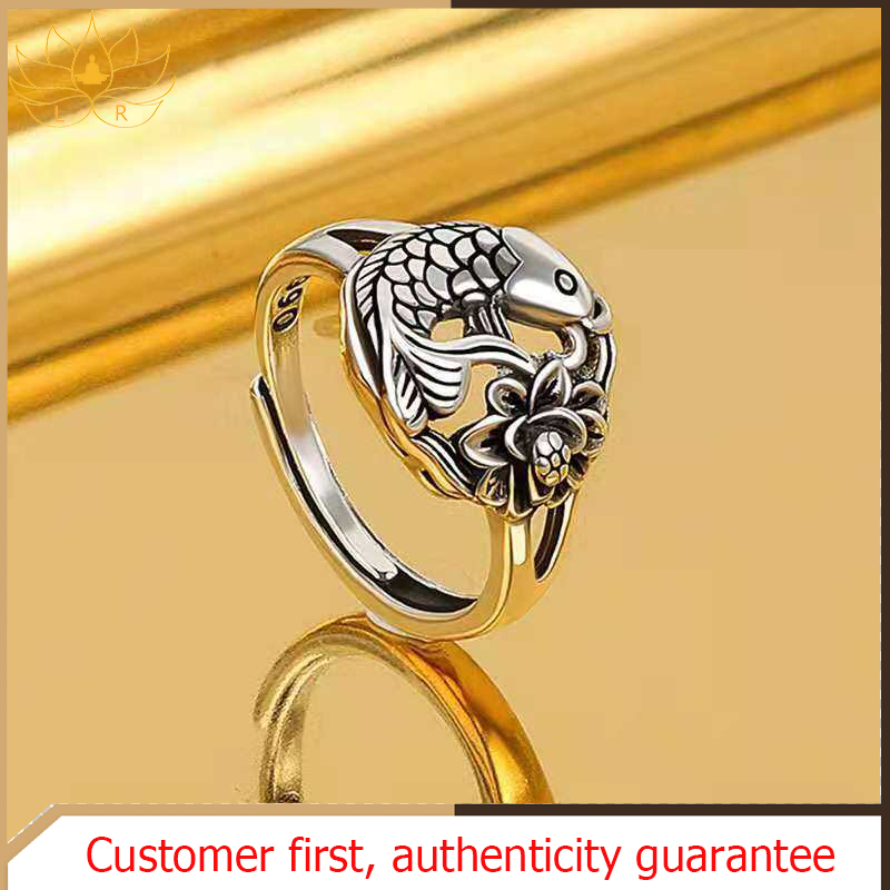 LR-Retro lucky carp ring brings wealth, peace, health and auspicious lotus fish ring every year. Titanium steel ring, adjustable, male-female, silver ring