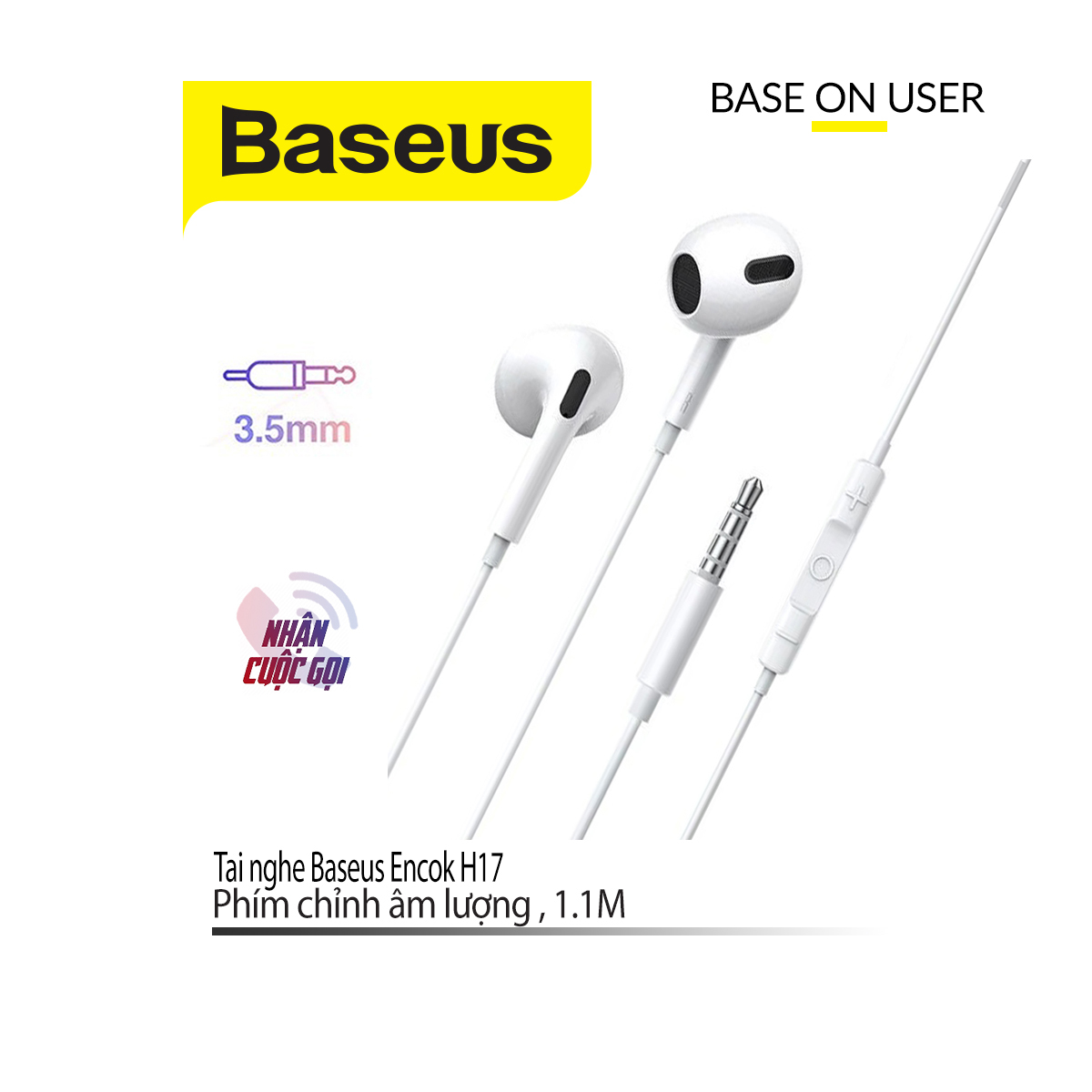 Tai nghe có dây jack 3.5mm baseus encok h17 tích hợp micro chất liệu abs siêu bền dài 1.1m