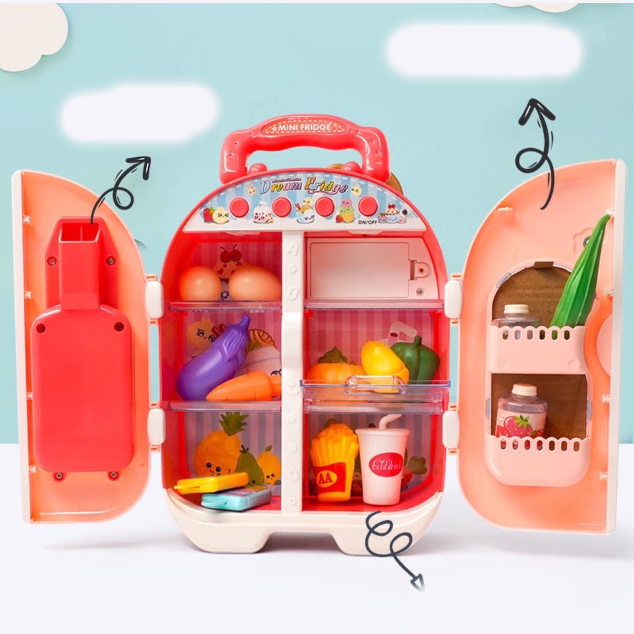 ĐỒ CHƠI NHÀ BẾP TỦ LẠNH MINI CHO BÉ 🍏🍒🍟🥗🧁🍭🧃🧊