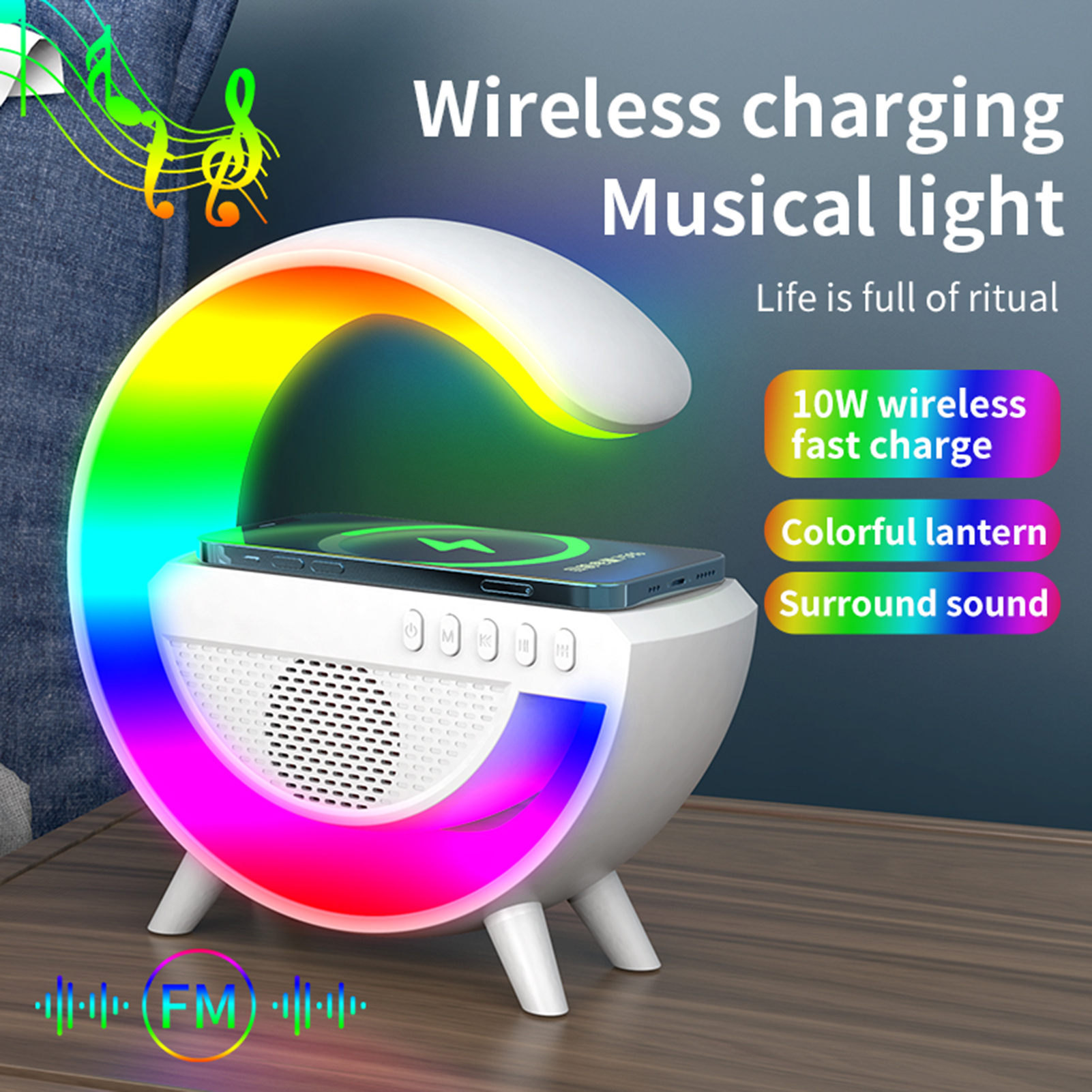 Bluetooth-compatible Speaker Lamp Wireless Charging Speaker Light Multi-functional Wireless Charger Speaker with Led Lights and Bluetooth Sync