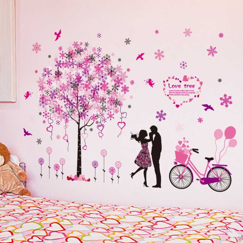 DECAL DÁN TƯỜNG XE ĐẠP CÂY TRÁI TIM