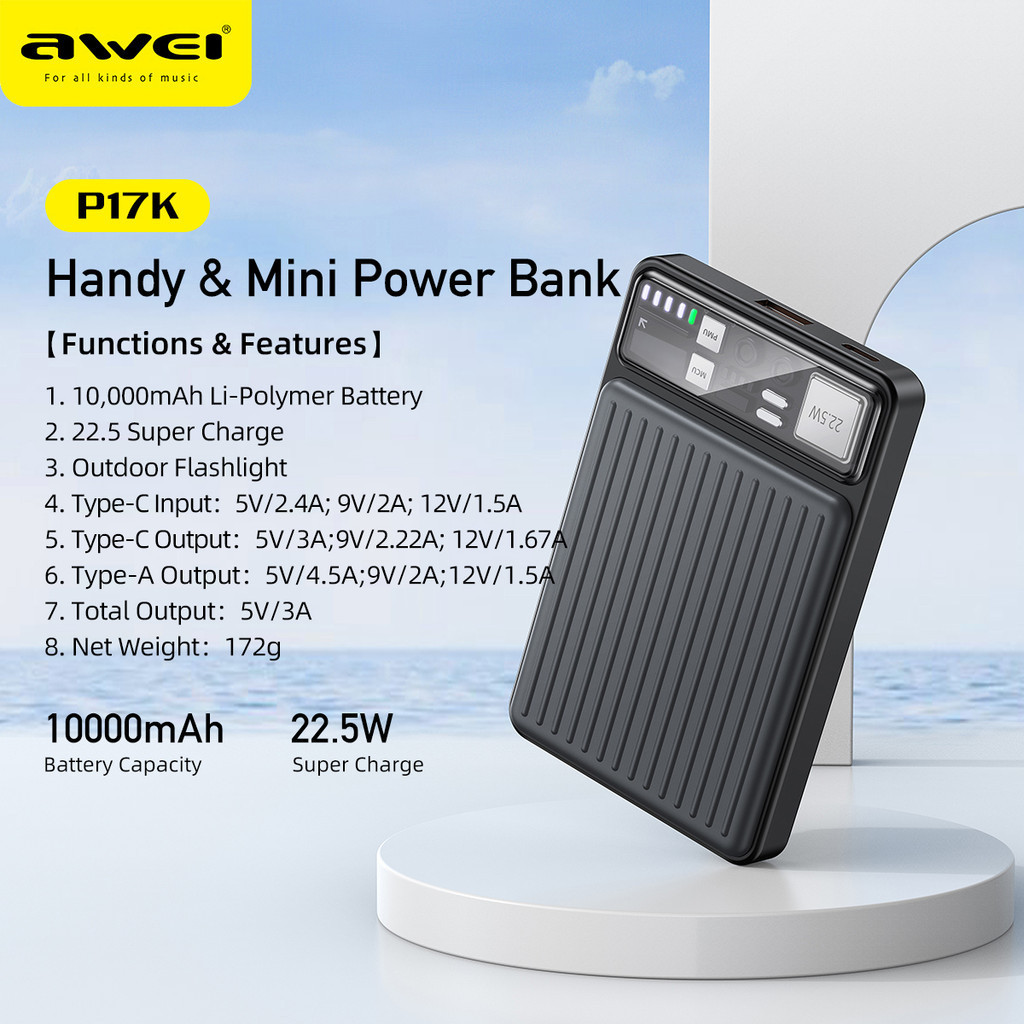 Awei P17K 10000mAh Fast Charge Powerbank Portable Mini Powerbank PD20W  QC22.5W Fast Charging Power Bank Awei PowerBank | Lazada