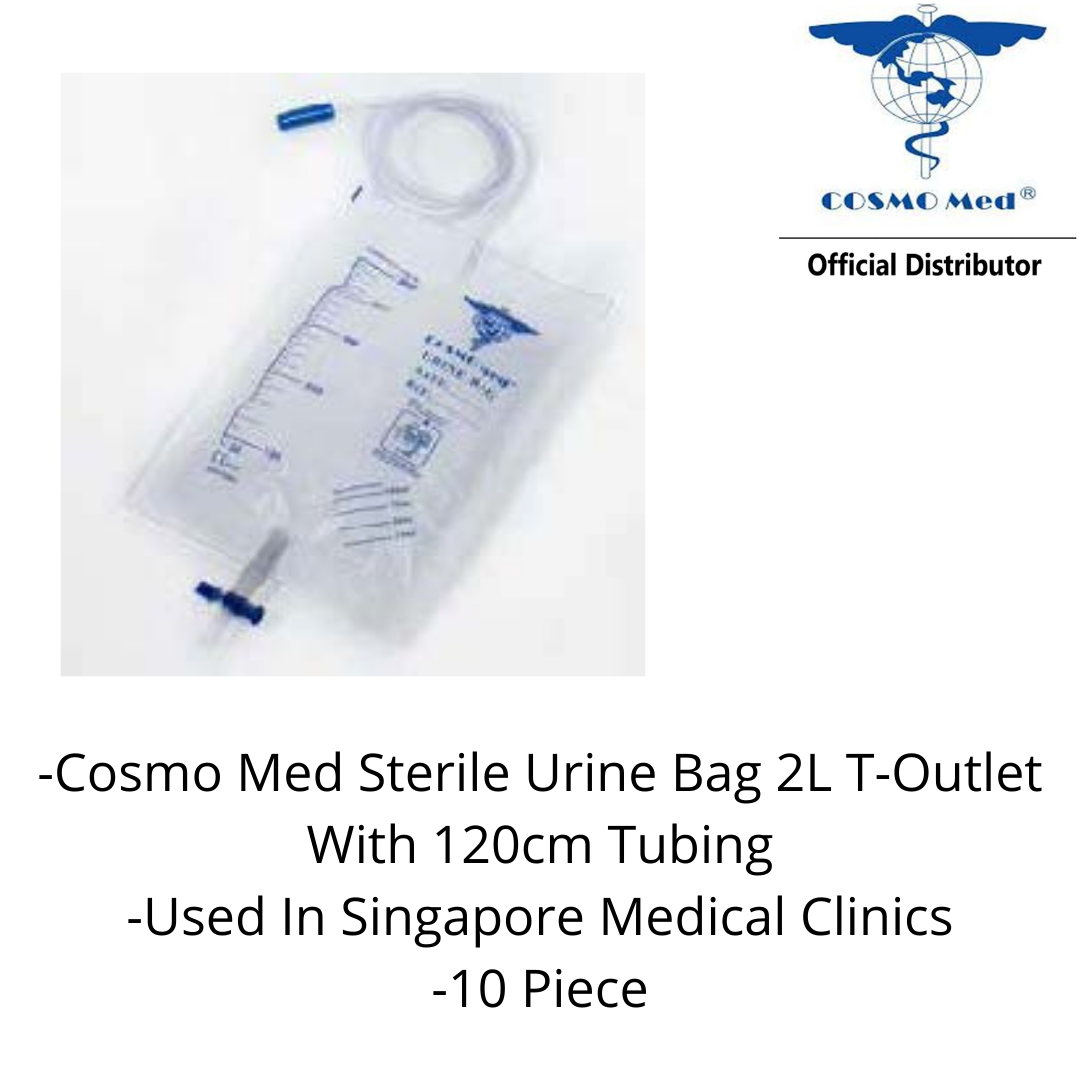 Cosmo Med Sterile Urine Bag 2L T-Outlet With120cm Tubing & Urine