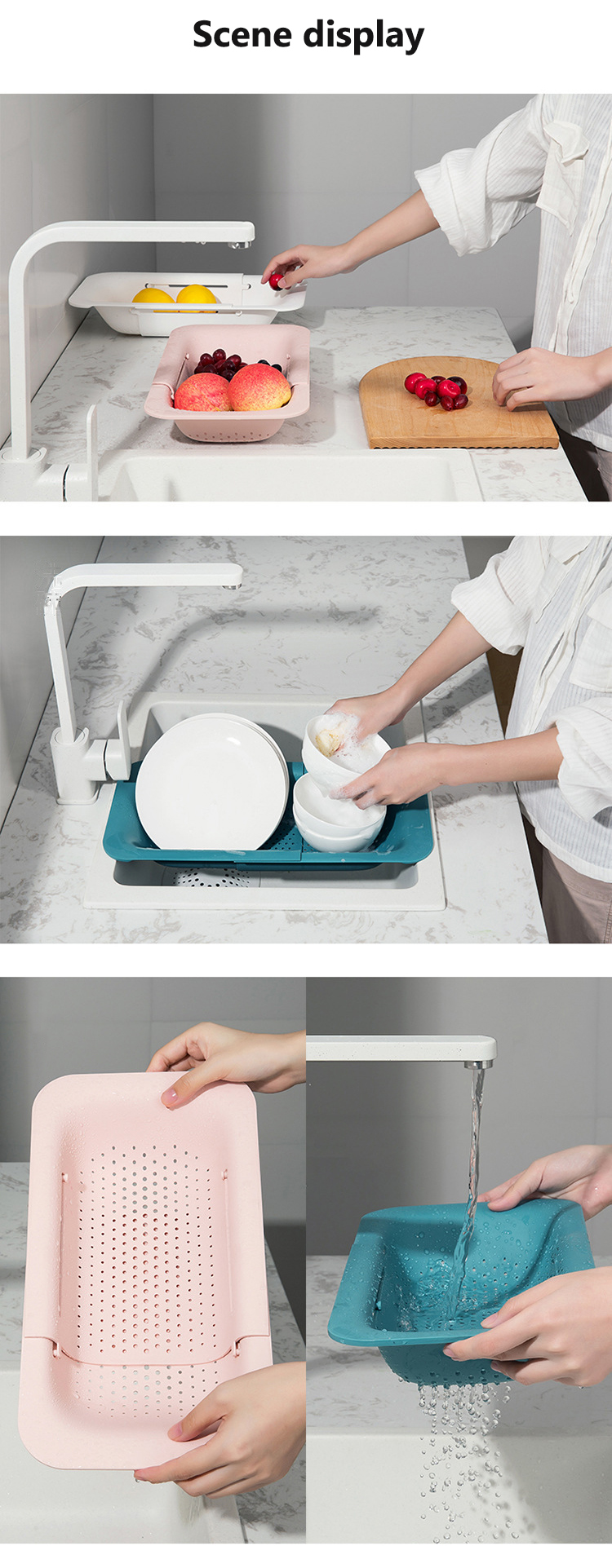 Household sink fruit drain storage basket kitchen thickened telescopic drain rack sink rack
