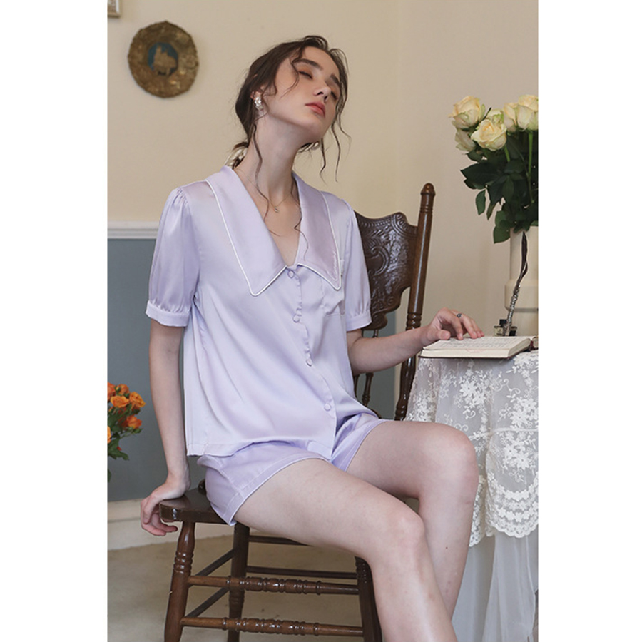 Bộ đồ ngủ lụa cộc tay, Bộ ngủ tiểu thư Evy (BN003) ⚡️FREE SHIP⚡️