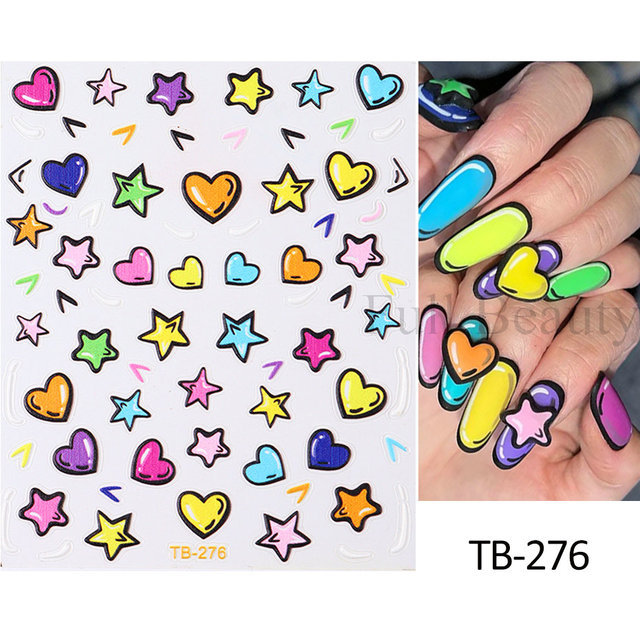 Sticker nail 5d lụa nổi | vẽ trái tim ba chiều hoạt hình | hình dán móng tay tb