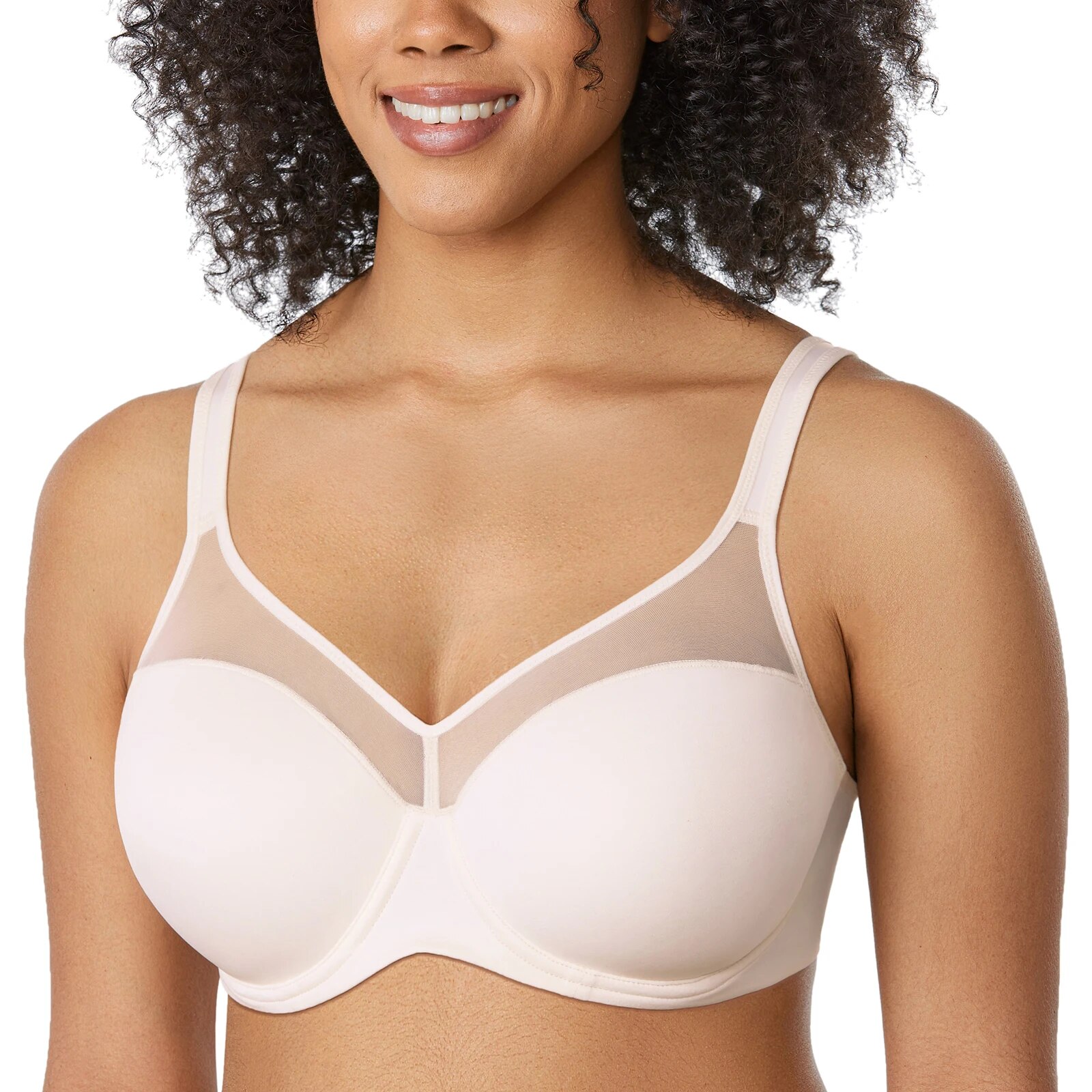 Full Coverage Support Bra Lightly Padded Sheer Underwire Wide