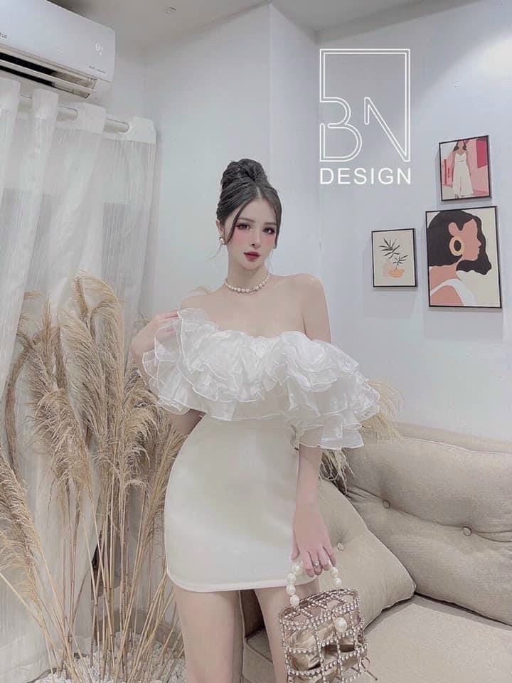 Đầm body - chất liệu umi phối voan kiếng có mút - thiết kế đơn giản trễ vai