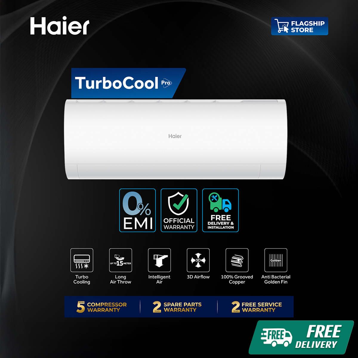 Haier 1.5 Ton Non-Inverter TurboCool AC [HSU-18TurboCool(FIX)(Pro)] with Free Delivery and Free Installation. 