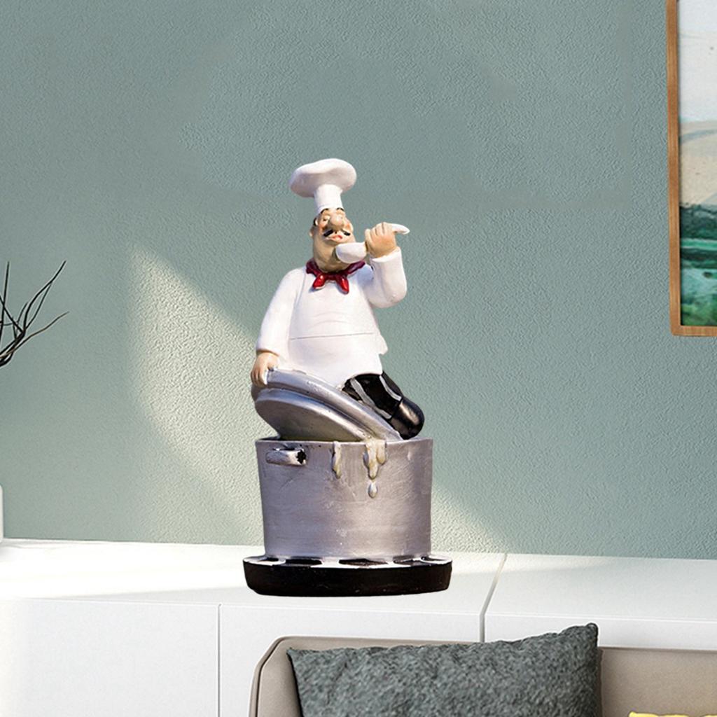 ZYLightt Creative Resin Chef Figurine Statue Model Cooking Kitchen Cafe Table Decor