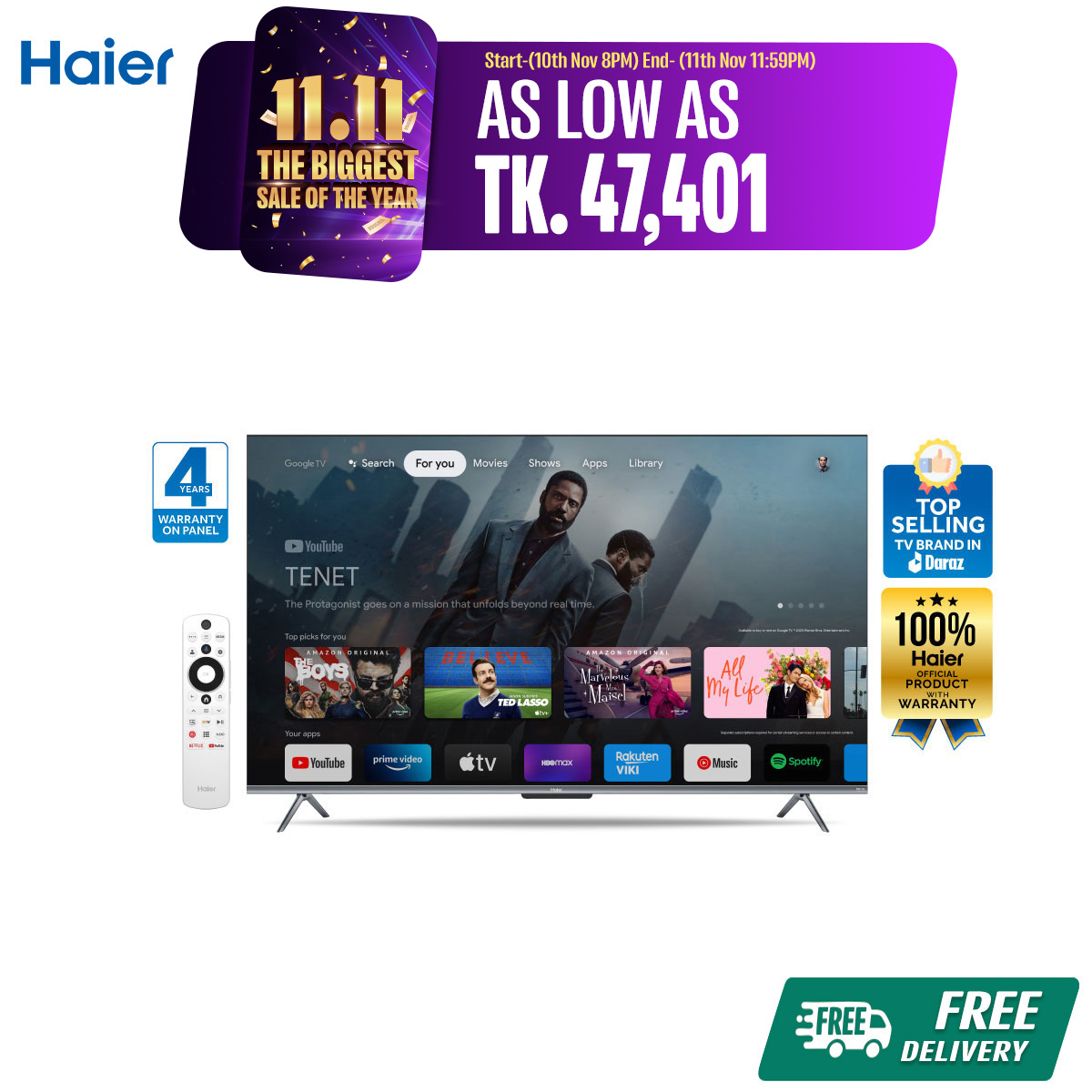 Haier HQLED Smart Google TV (H50P7UX) with Free Delivery & Installation.