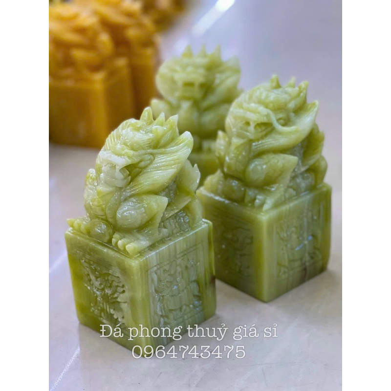 Ấn Rồng Phong Thủy, Ấn rồng trấn trạch đá ngọc hoàng long, Đá Ngọc Pakistan - Cao 10cm