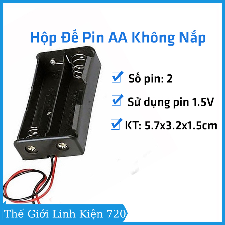 Đế pin, khay đựng pin AA không nắp 2 pin đấu nối tiếp