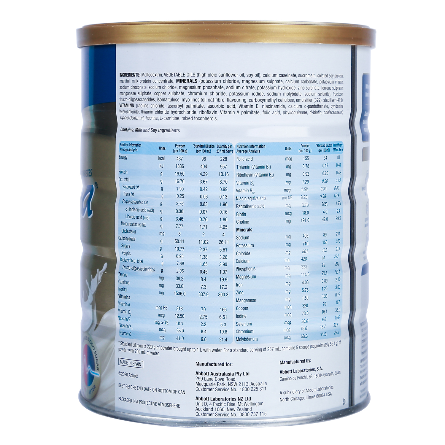 Sữa bột Abbott Glucerna Úc hương Vanilla Lon 850g