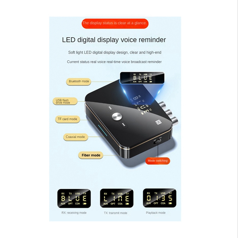 1 Set Bluetooth Adapter NFC Digital Display Bluetooth Adapter 3.5mm Bluetooth Audio Adapter NFC Bluetooth 5.0 Receiver Transmitter