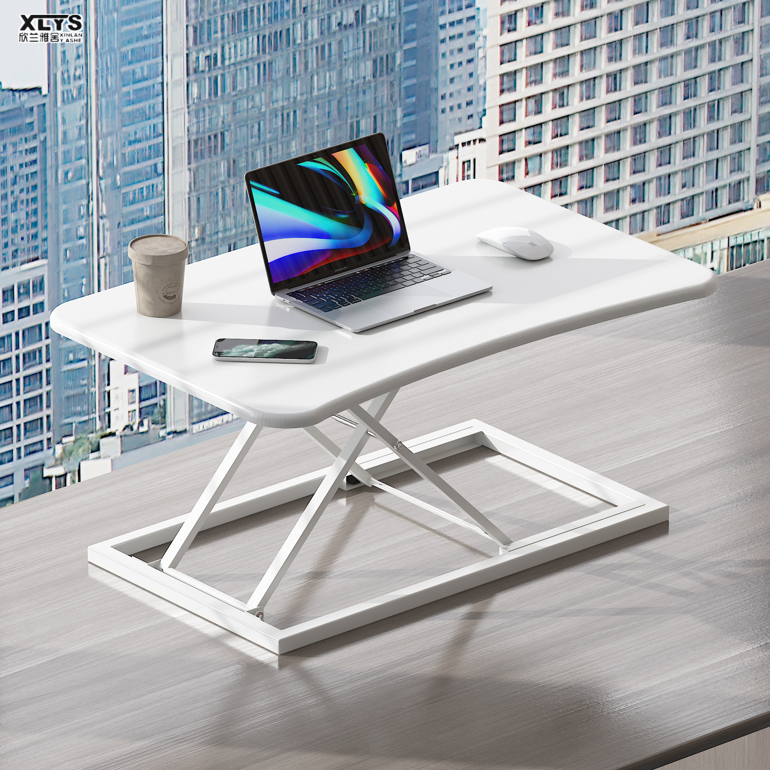 Standing notebook desktop folding computer desk with elevated height adjustable desk and standing workbench on the desk