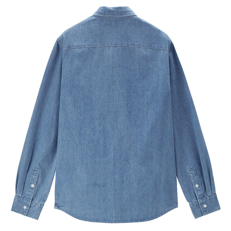 GIORDANO Men Shirts Long Sleeve Solid Color Simple Basic Denim Shirts Button Closure Fashion Casual Denim Shirts 18043608