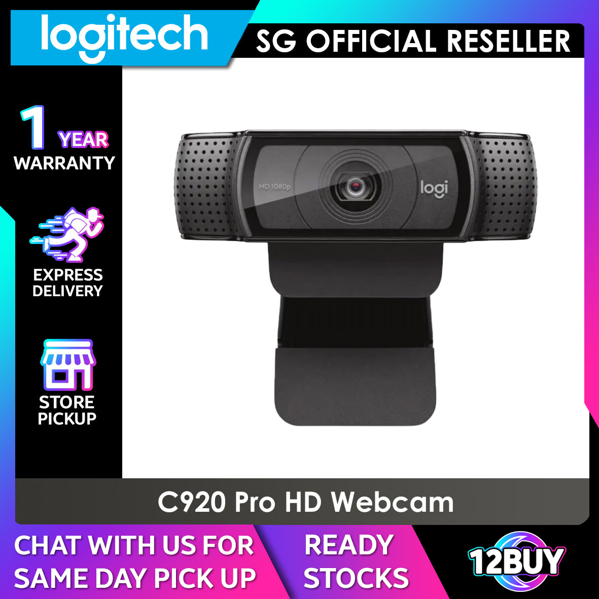 Logitech C920 HD Pro Webcam with stereo audio 12BUY Store Collection Express Delivery | Singapore