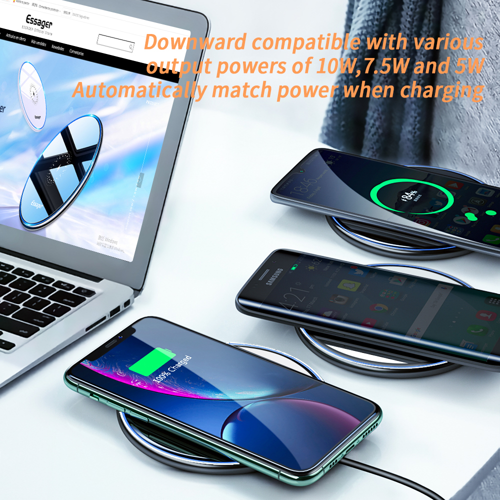 Đế sạc nhanh không dây Essager 15W Qi sạc không dây dùng cho iPhone 12 11 Pro X XR XS Max 8 xiaomi mi 10t pro Huawei Samsung S20 kèm cáp Type-C 1m giá tốt - INTL