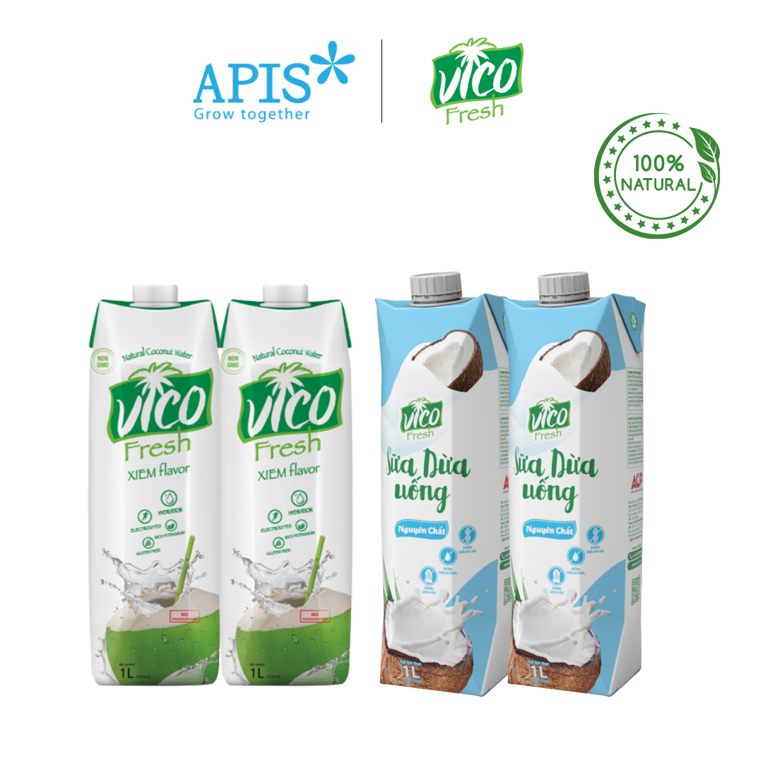 COMBO 4 HỘP NƯỚC DỪA VICO FRESH 1L (2 SỮA DỪA, 2 XIÊM)