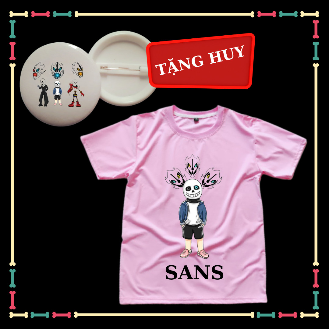 Áo thun Biệt Đội Gangster Áo Sans Undertale siêu ngầu siêu hot tay ngắn cho bé trai bé gái-Tặng Huy Hiệu Sans siêu ngầu