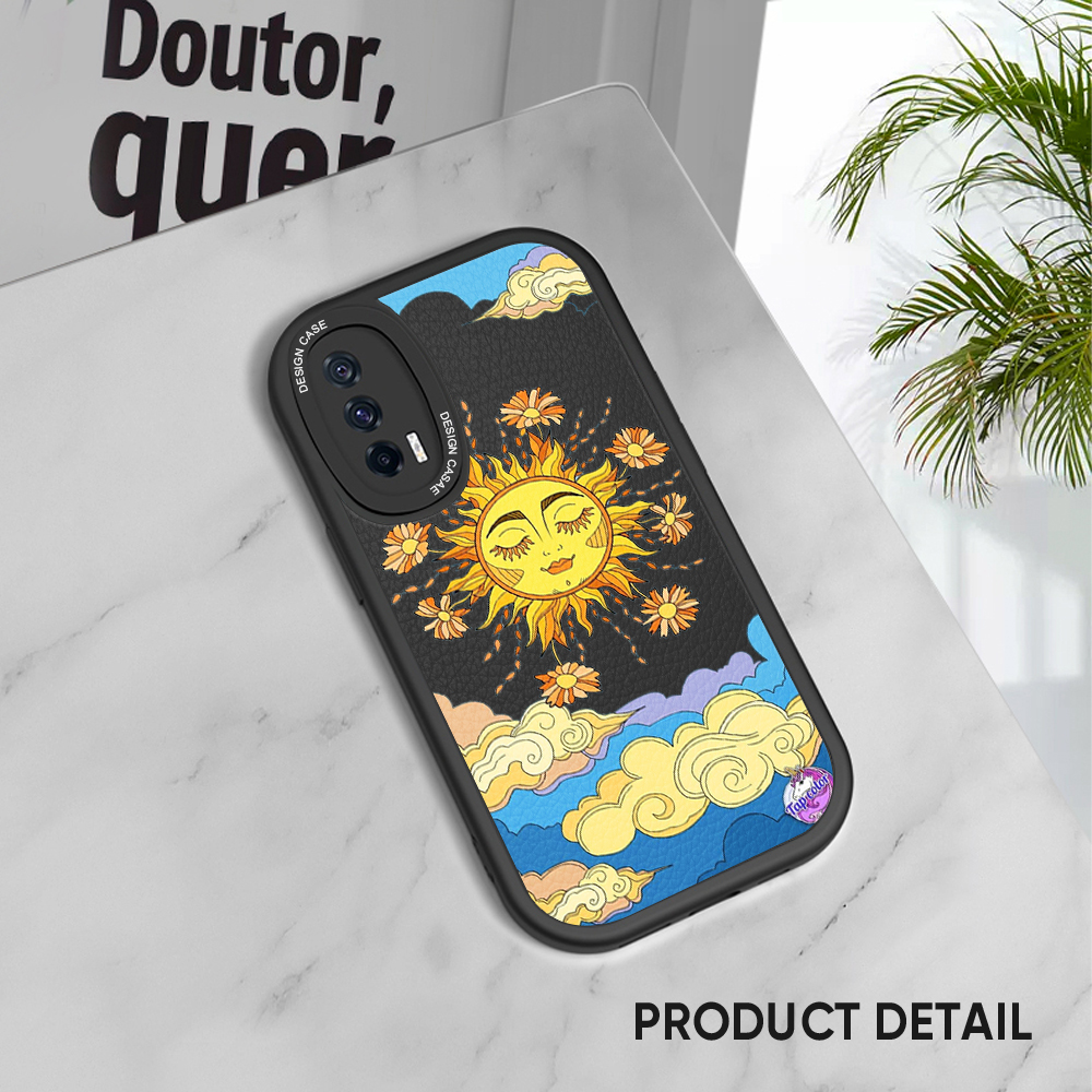 YYDS for iPhone 16 Pro Max 16 Plus Back Cover Personality Sun Clouds PU Leather Case Soft Thin Drop Resistant Phone Case.