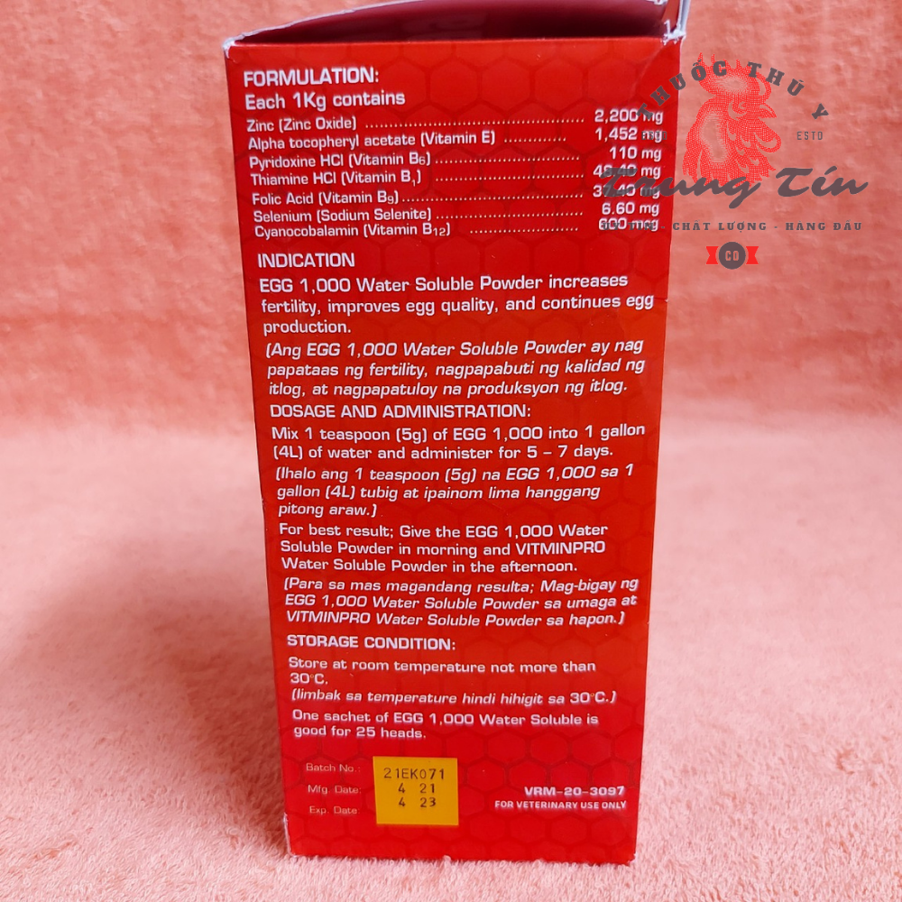 EGG 1000 (Thuốc bổ dành cho gà mái đẻ) thuốc gà đá (1 gói / 20g) thuốc gà đá