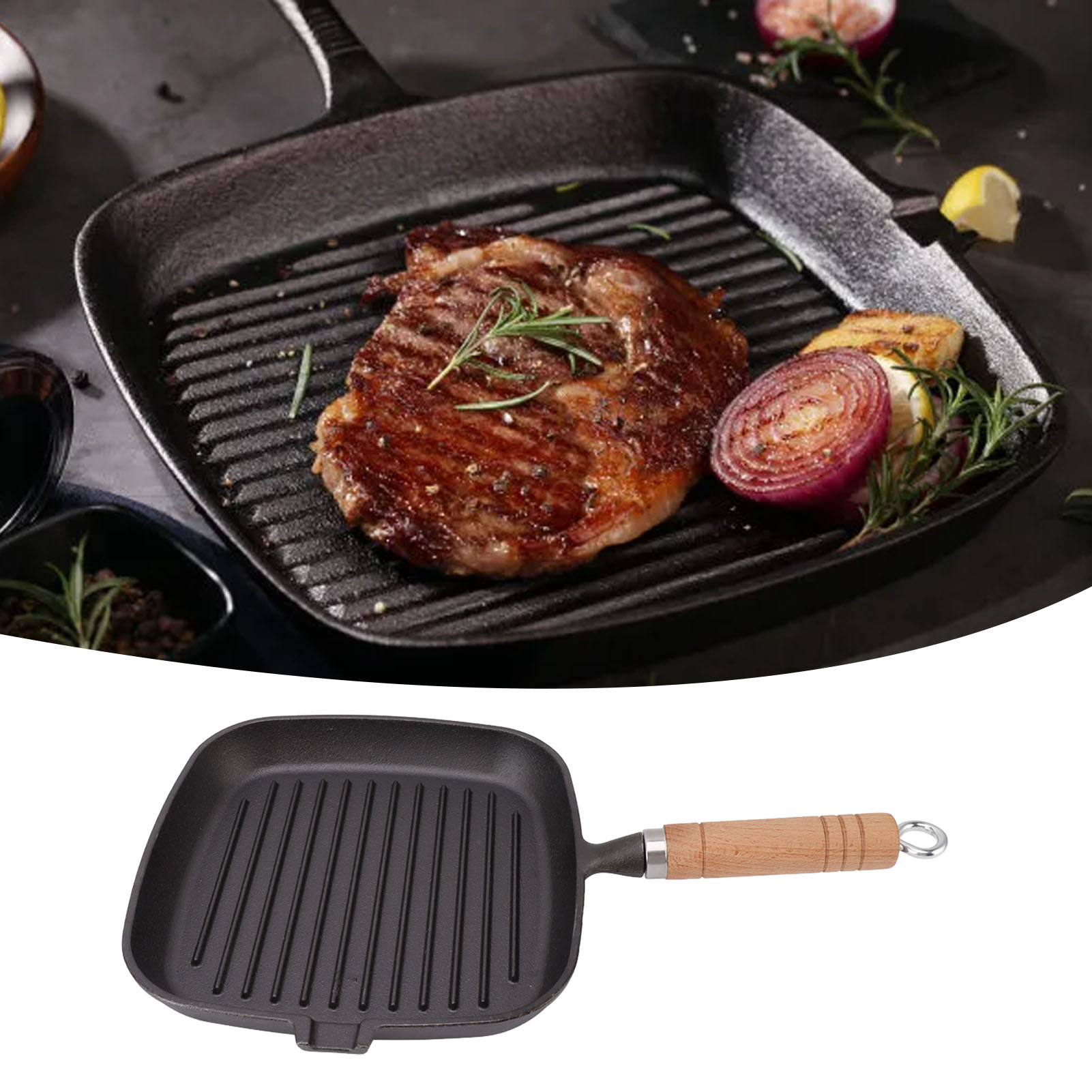 Cast Iron Pan Cast Iron Skillet Wooden Handle for Steak
