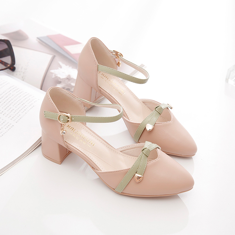 Giày Cao Gót Mũi Nhọn Đế Cao 5cm Đính Nơ