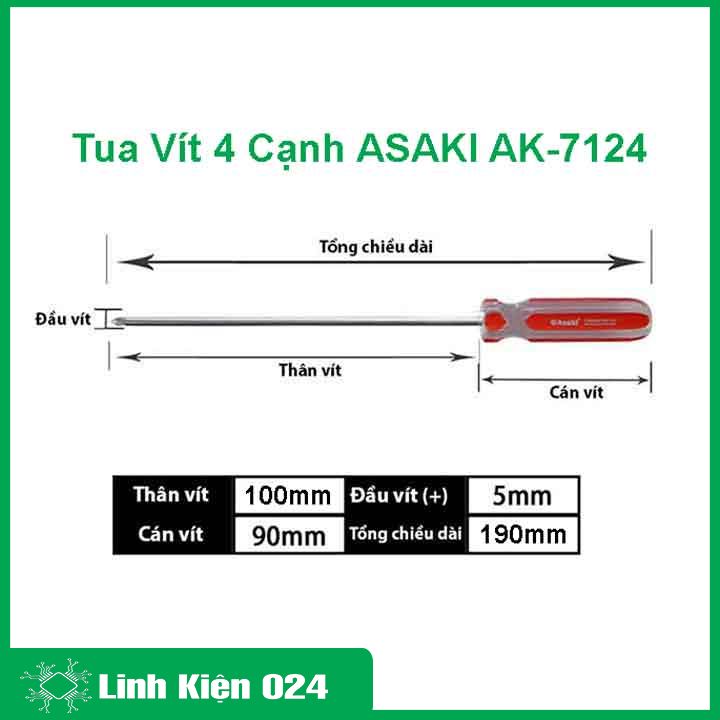 Tô vít 4 cạnh, tua vít asaki ak-7124 kích thước 5x100mm