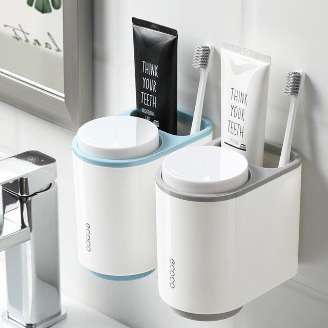 Giá đựng bàn chải kèm 2 cốc đánh răng Ecoco dán tường