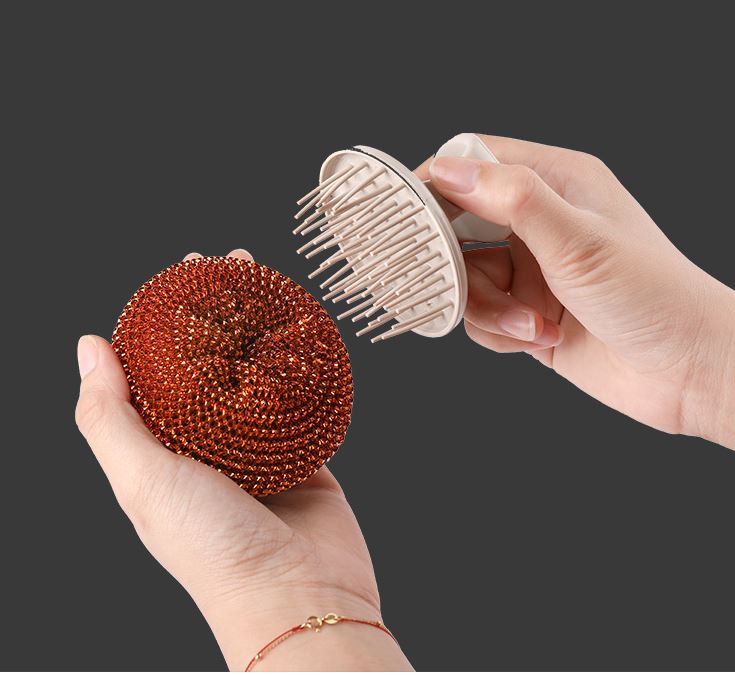 Stainless steel pan pot brush, ceramic scrub with convenient handle