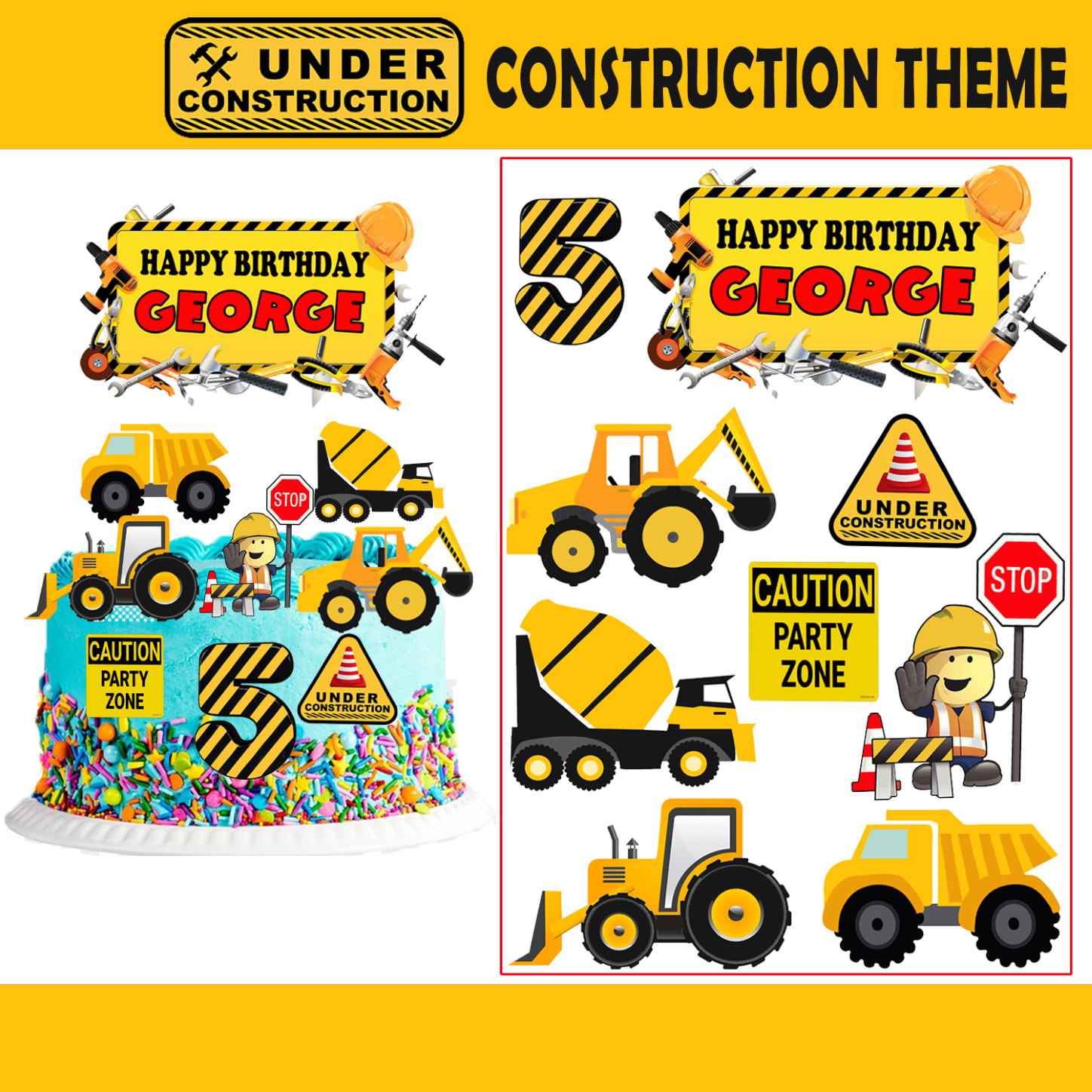 CONSTRUCTION TRUCK BUILDER CAKE CUPCAKE BANNER PARTY DECORATION Lazada PH