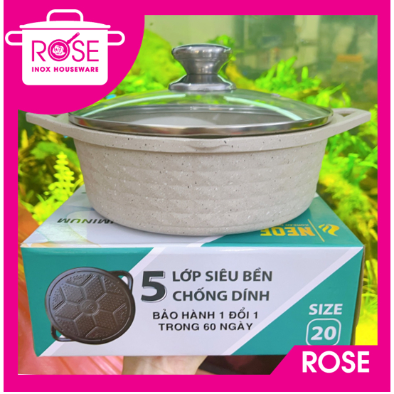 Nồi vân đá đúc liền khối 5 lớp đáy từ NEOF công nghệ Hàn Quốc - Thố đúc liền khối chống dính dùng được mọi loại bếp