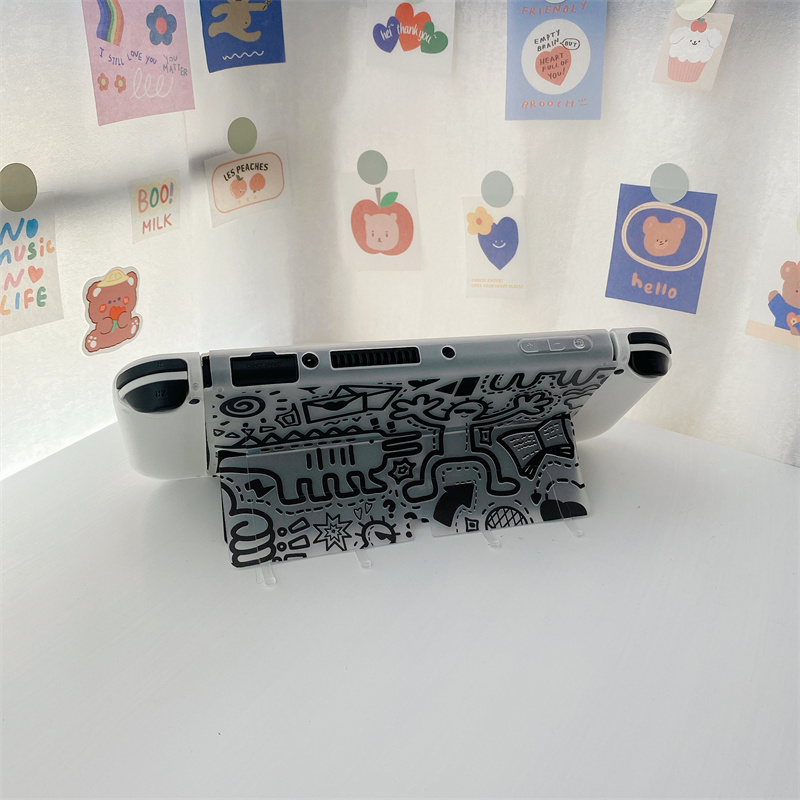 【Stylish】 Cute Cartoon Graffiti Game Console Protective Case For Nintendo Switch OLED Soft Silicone Protector Cover For Switch Accessories.