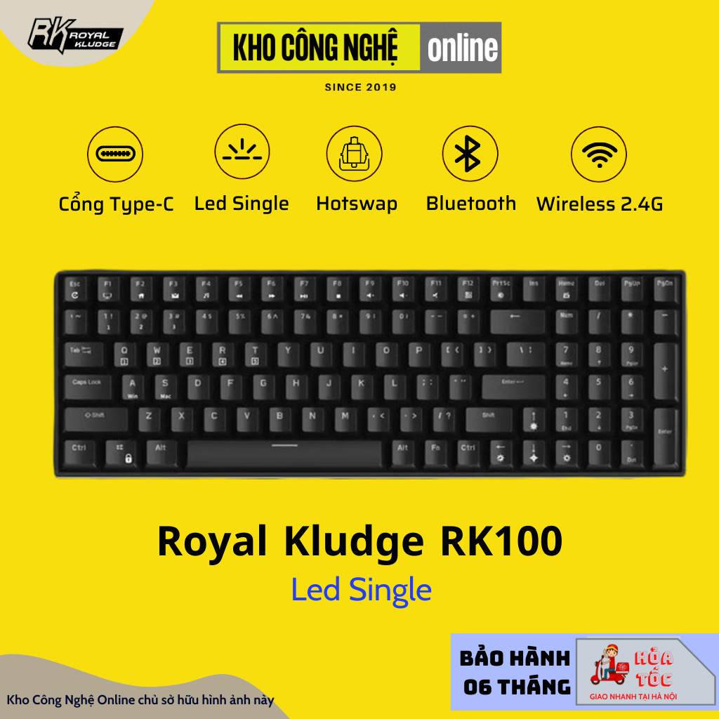 RK100 - Bàn phím cơ không dây RK100 RK860 Wireless 2.4G + Bluetooth 5.0 + Có dây Type C + Hotswap thay nóng các Switch