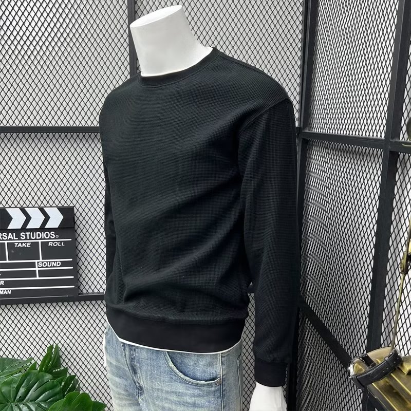 Hanlu Men's Solid Color Round Neck Sweatshirt Long sleeve round neck simple thin base sweatshirt