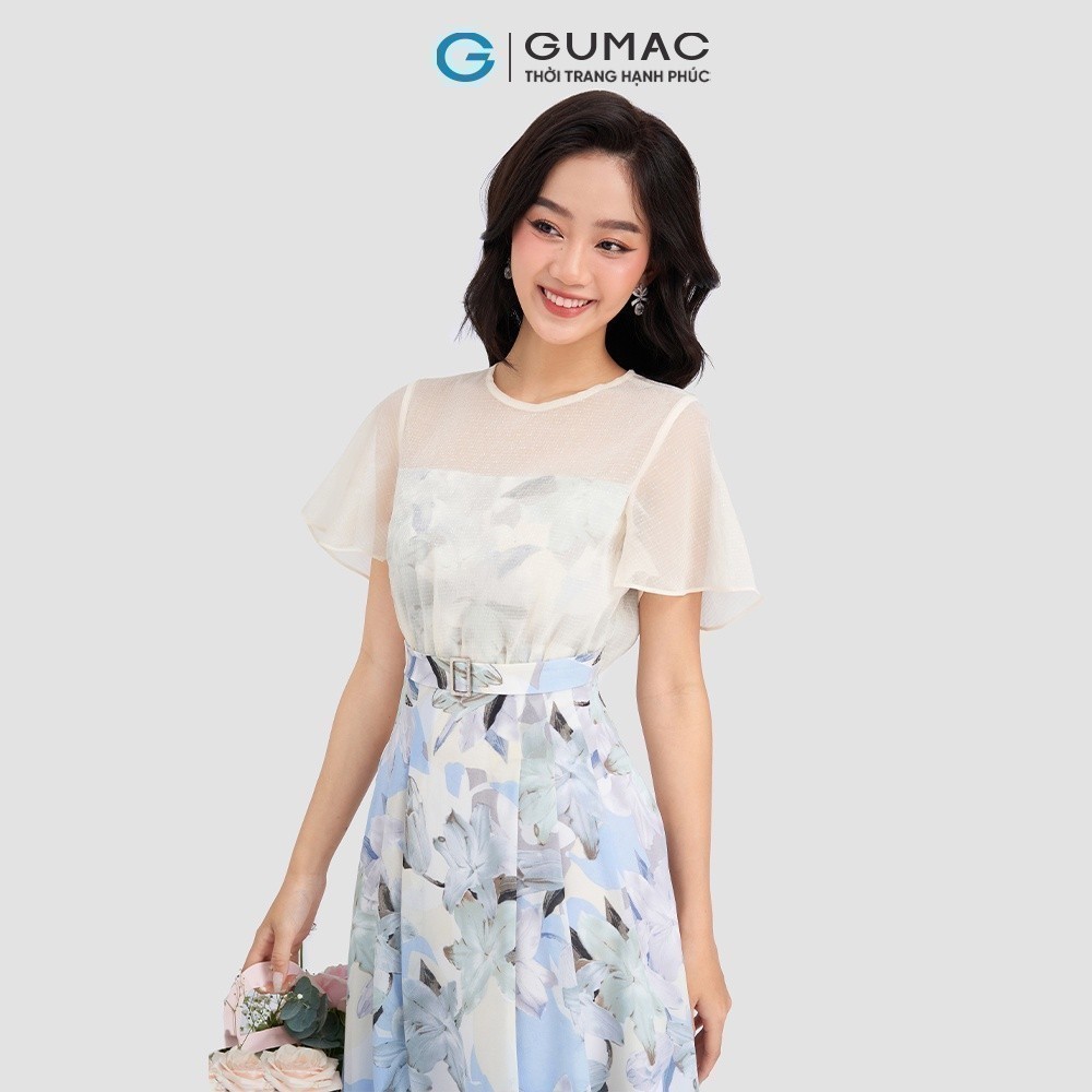 Đầm nữ phối vải tay loe GUMAC DD03044