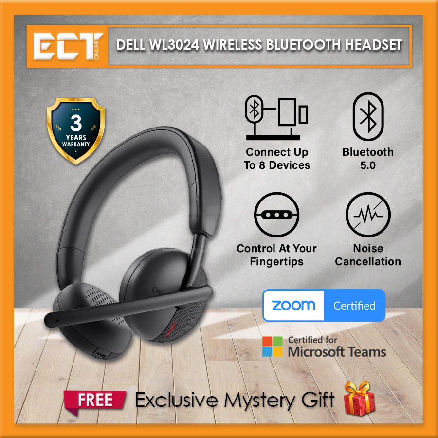 Dell WL3024 Wireless Bluetooth Headset with Fast Charge and AI