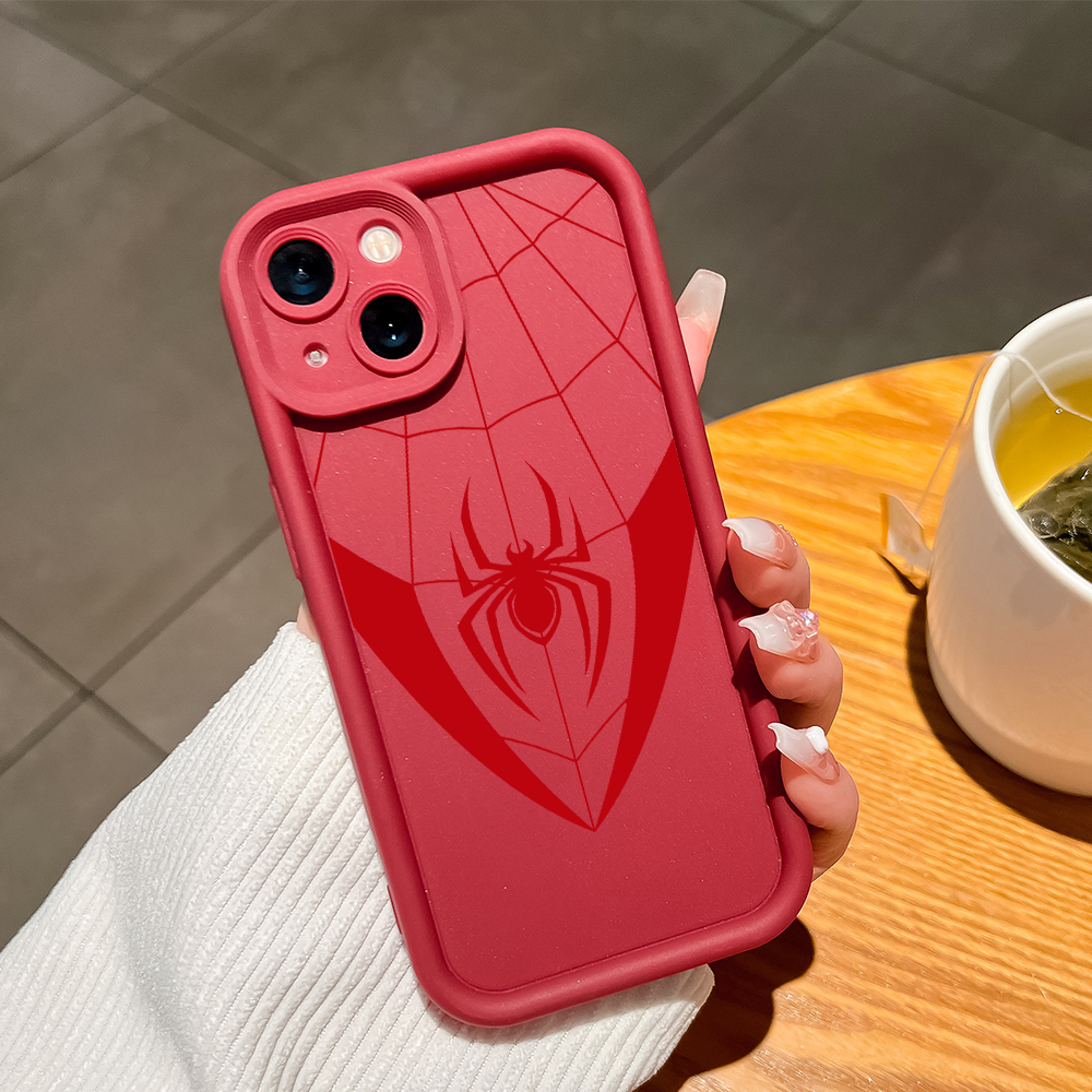 ZCSIBORUI for Redmi 14C Back Cover Red Spider Web Pattern Soft Camera Protection Rubber Square Ladder Phone Case. 