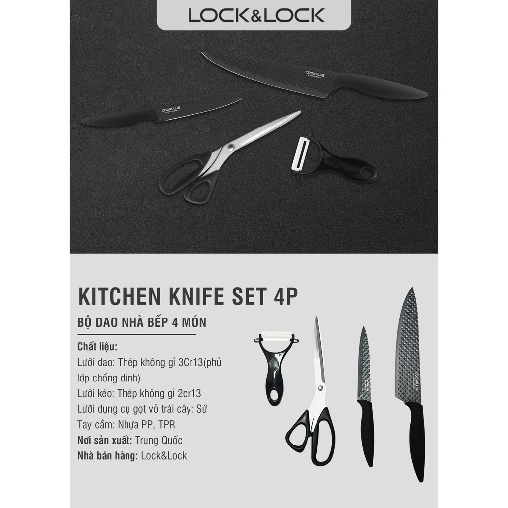 Bộ dao nhà bếp 4 món lock&lock kitchen knife set sẽ đáp ứng mọi nhu cầu của bạn trong việc chế biến thực phẩm. Với lưỡi dao vô cùng sắc bén, bộ dao này phù hợp với cả chuyên nghiệp và sử dụng gia đình. Hãy bấm vào hình ảnh để biết thêm chi tiết.