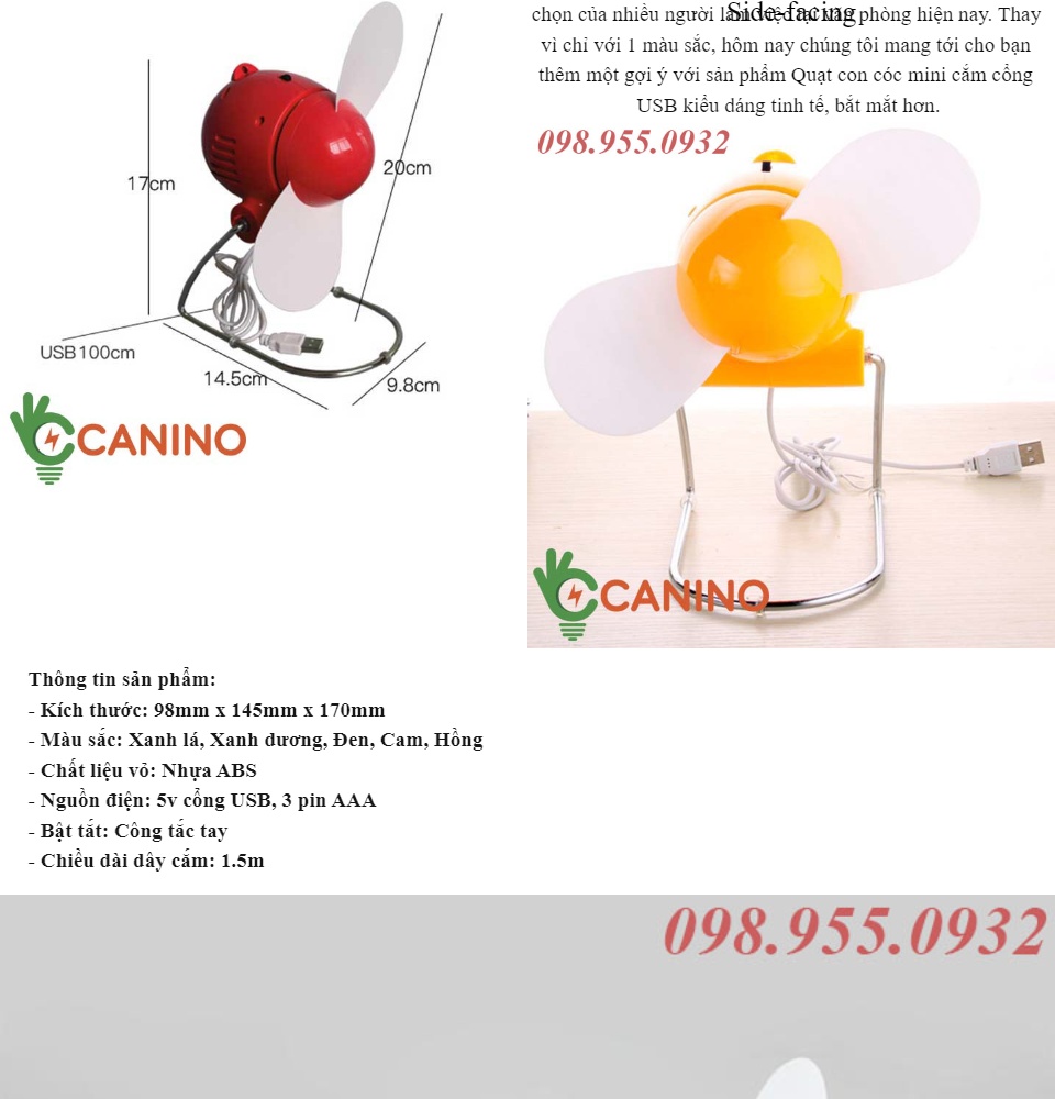 Quạt con cóc mini cắm cổng USB 5V Canino