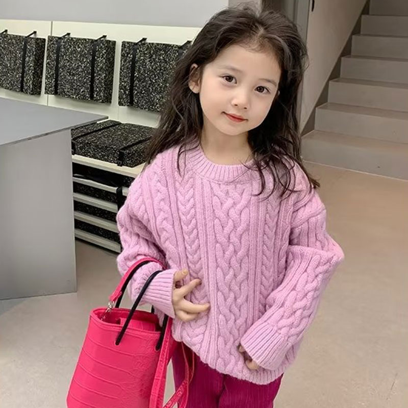 Insular Children's Solid Color Fashion Sweater New winter girls' thickened knitted sweater Comfortable and warm