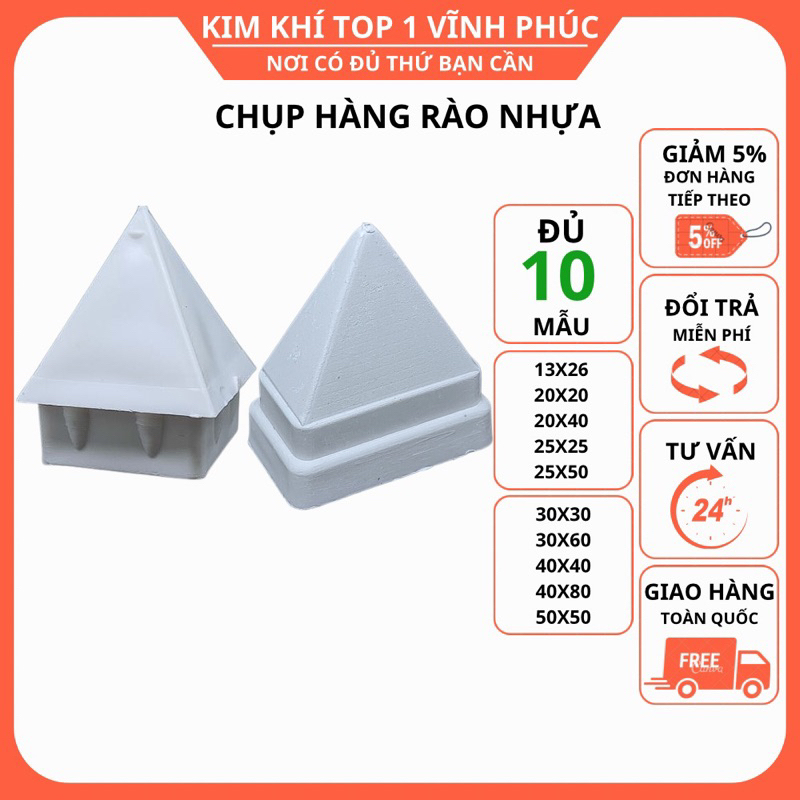 Nắp chụp bịt hàng rào nhựa trắng lan can rào cổng chông nhọn chóp tam giác