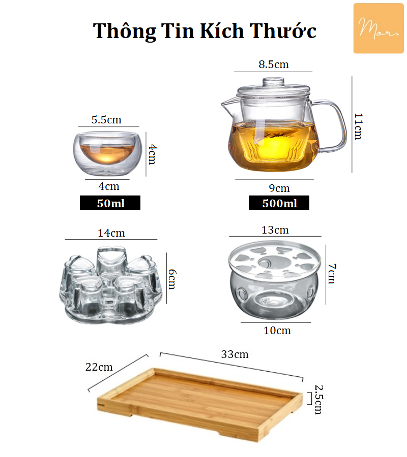 Bộ ấm trà thủy tinh chịu nhiệt - 500ml