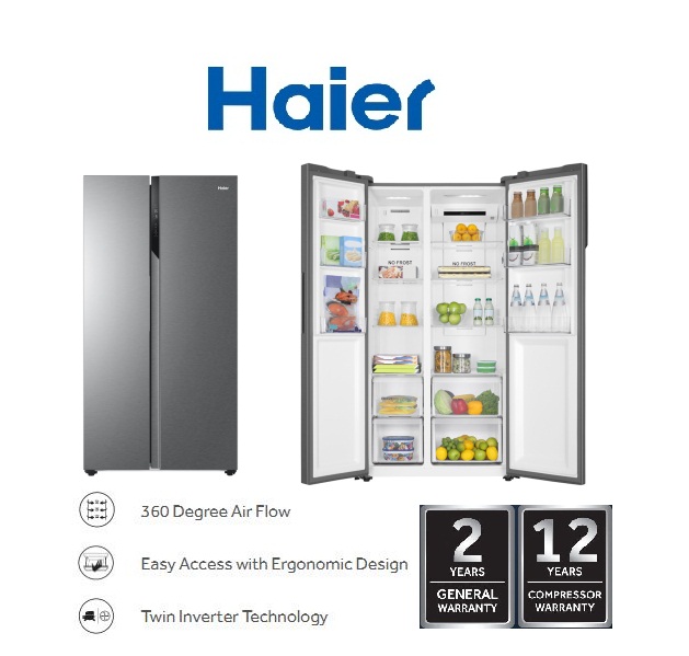 HAIER 596L SIDE BY SIDE TWIN INVERTER REFRIGERATOR HSR3918FNPG FRIDGE