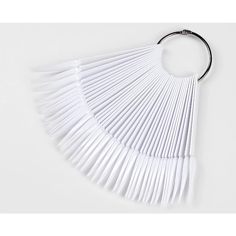 40pcs Sharp False Nail Tips Nature Clear Fan Shaped Card Finger Full ...